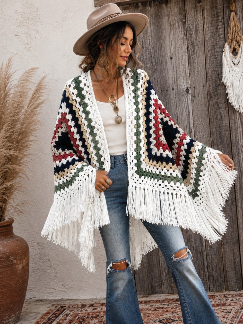 Festival Fringe Crochet Boho Cardigan Ruana